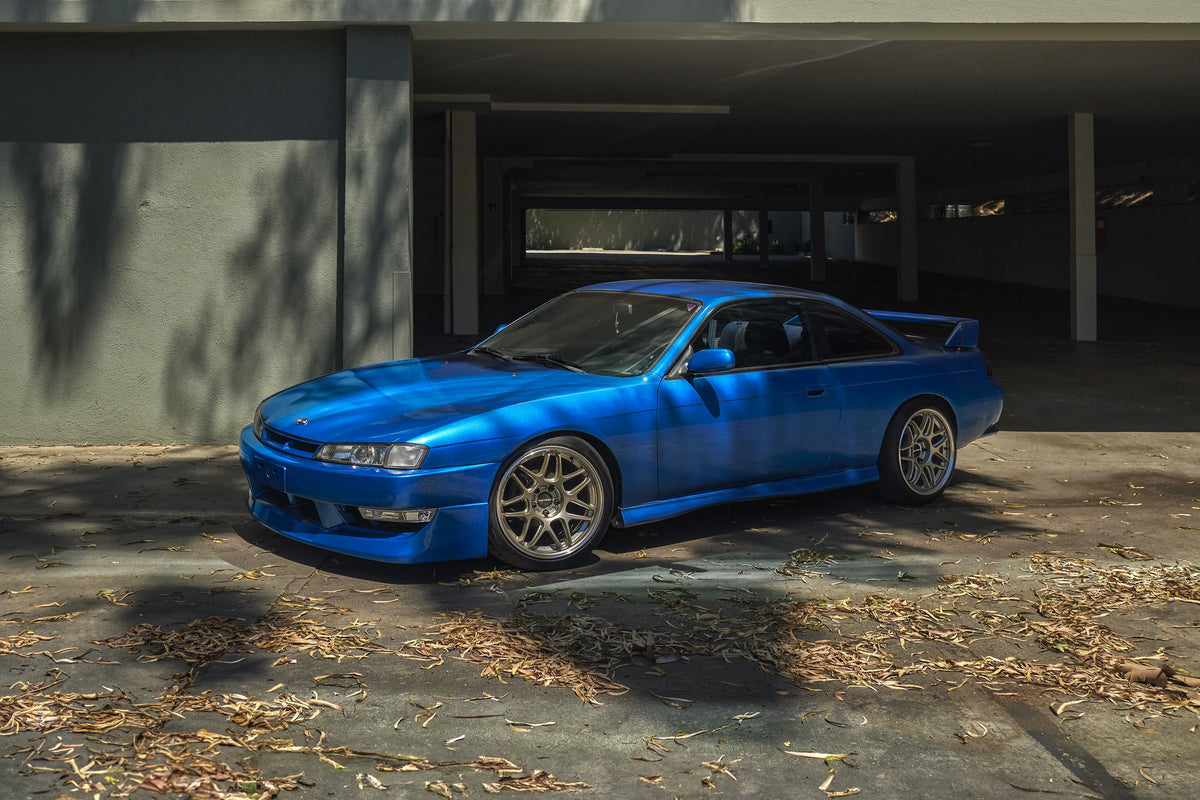Motegi MR158 Tsubaki Motorsport Gold with Machined Lip on a 1998 Nissan 240SX