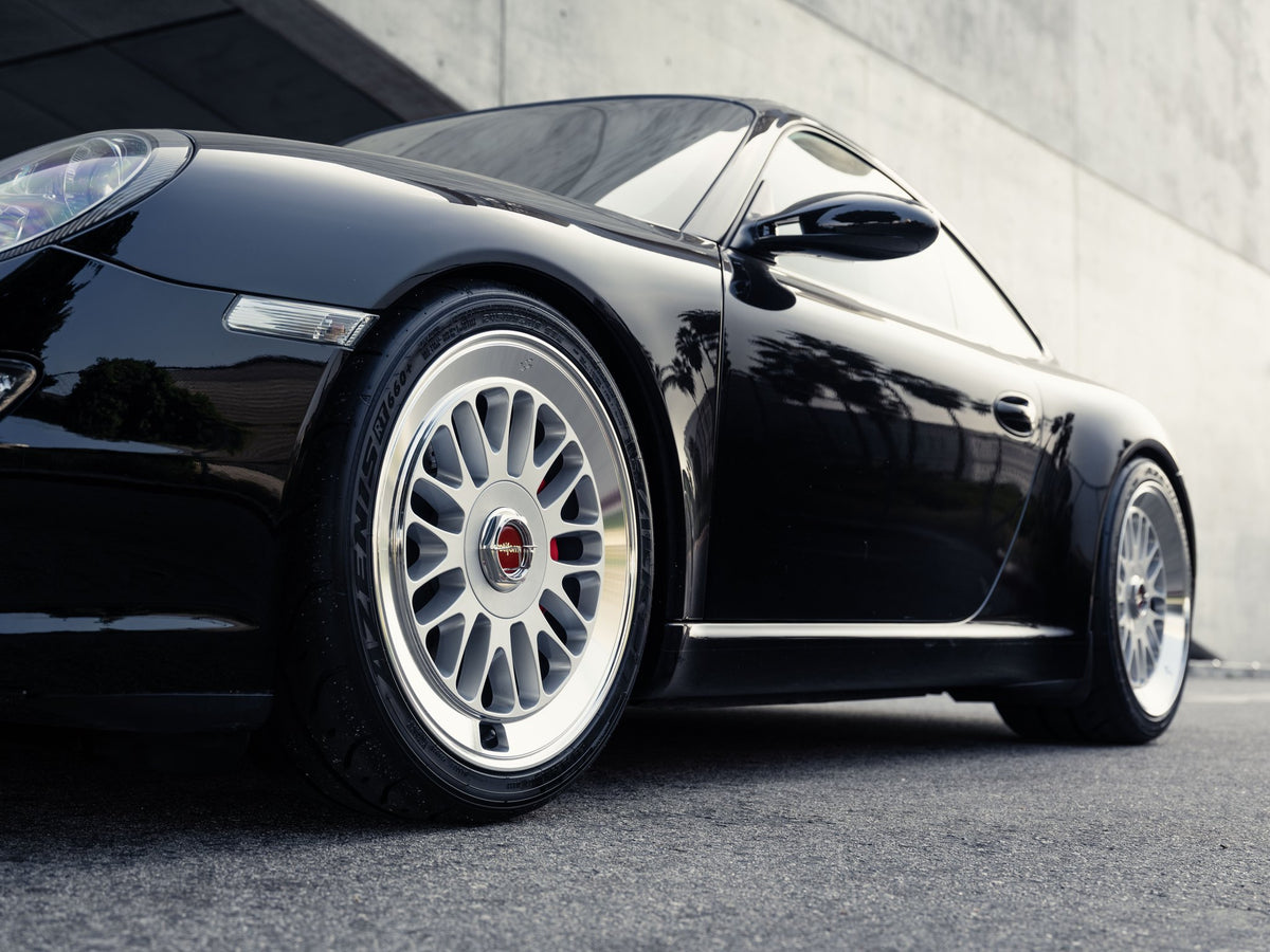 Rotiform RC214 SCP Gloss Silver with Diamond Cut Lip on a 2008 Porsche 911