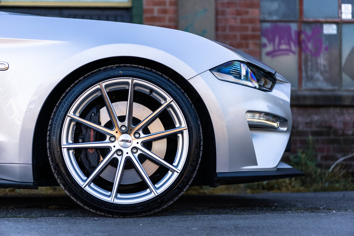 TSW Bathurst Silver with Mirror Cut Face on a Ford Mustang