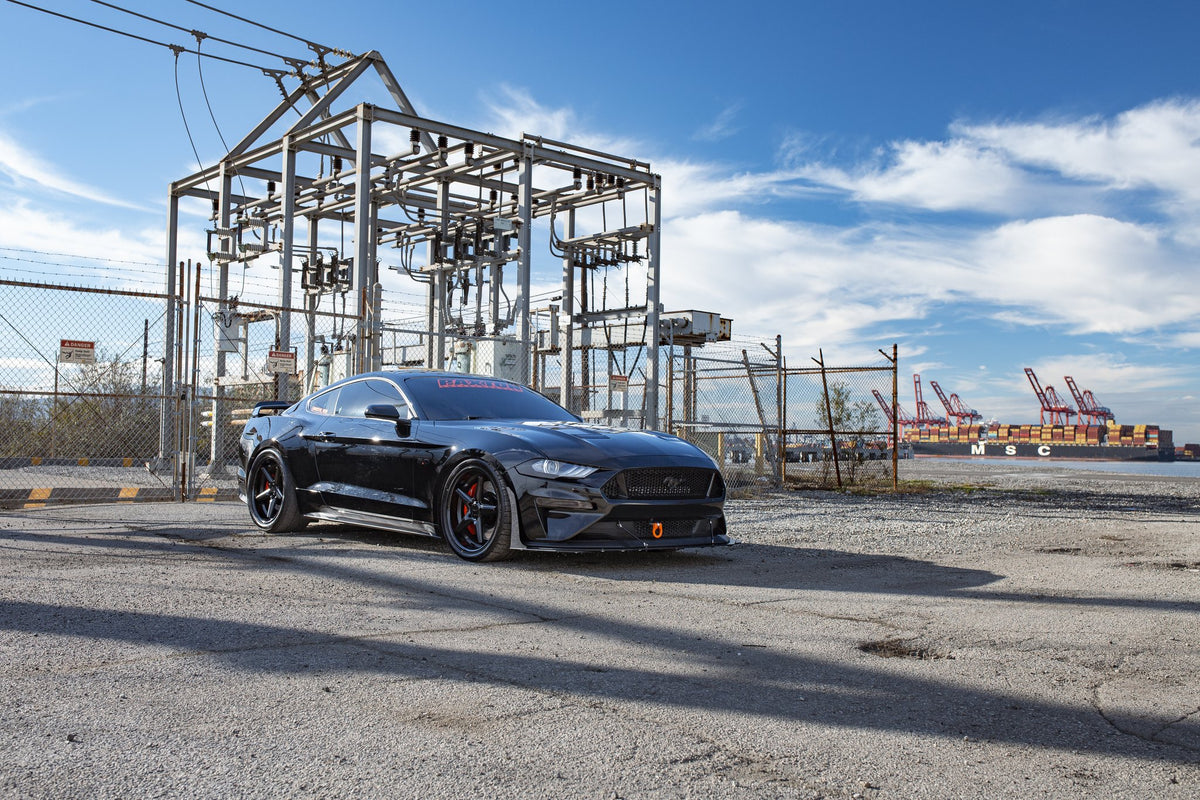 TSW Launch Matte Black with Gloss Black Lip on a Ford Mustang GT