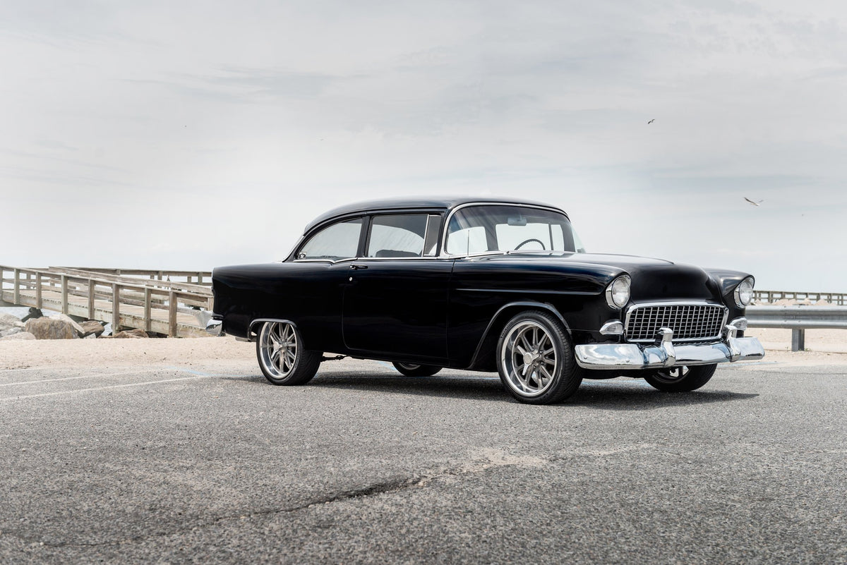 U.S. Mags U111 Rambler Textured Gray with Diamond Cut Lip on a 1955 Chevy