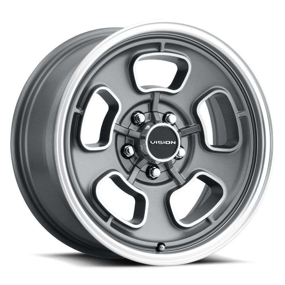 Vision American Muscle 148 15X5.5 +7 Satin Grey Machined Face/Lip