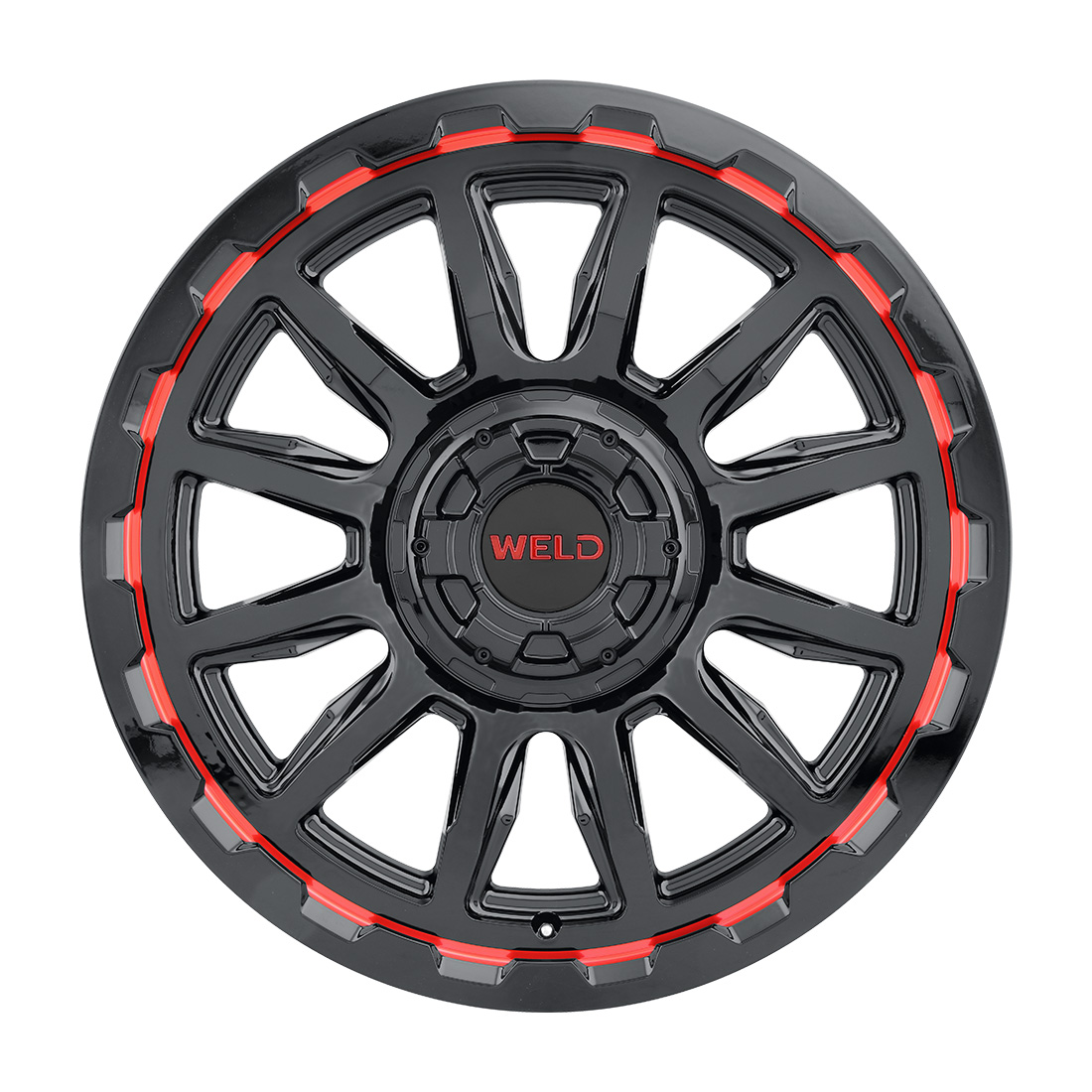 WELD Off-Road Gauntlet 20X9 +0 Gloss Black Milled Red
