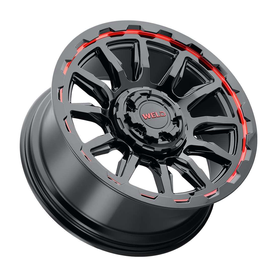 WELD Off-Road Gauntlet 20X10 -18 Gloss Black Milled Red