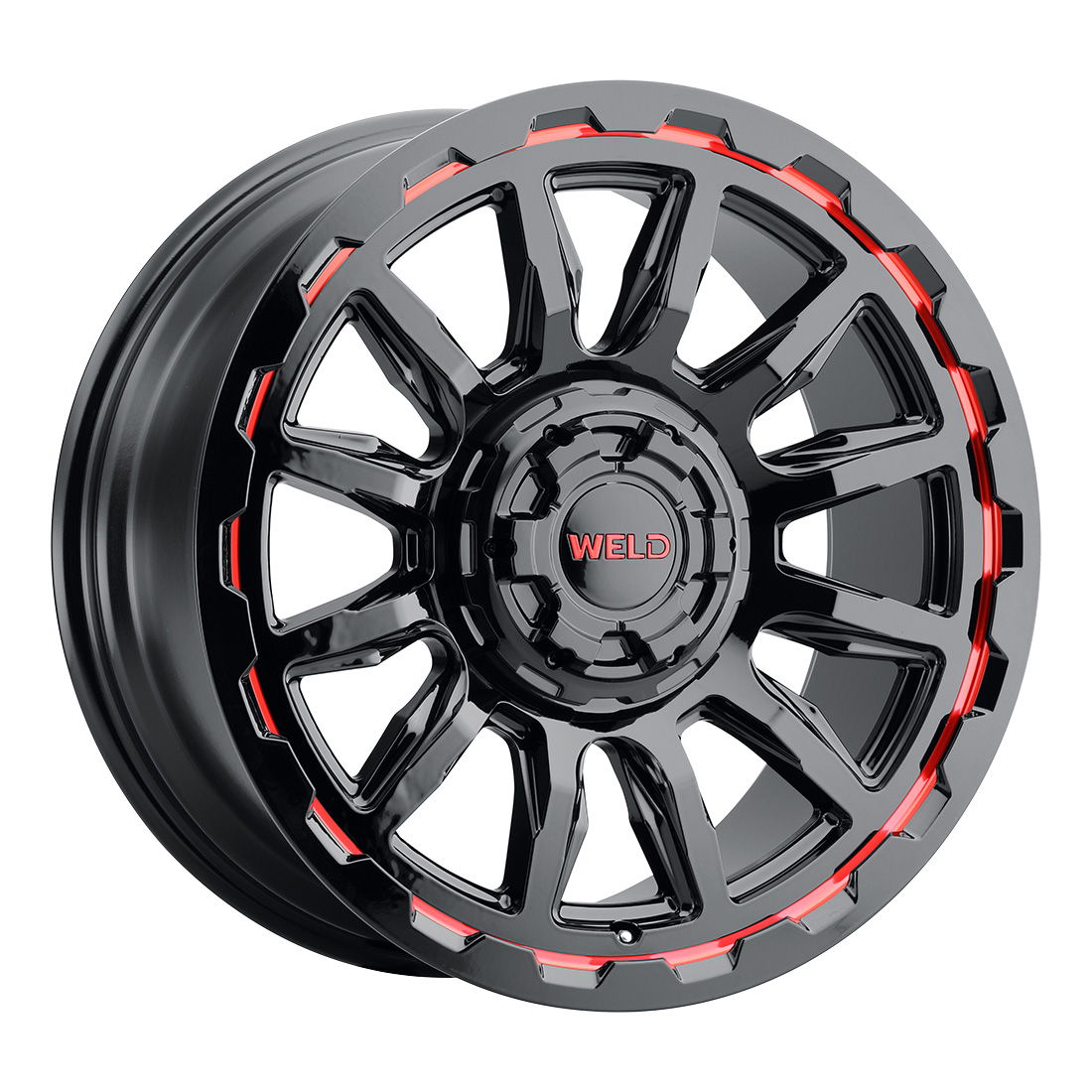 WELD Off-Road Gauntlet 20X10 -18 Gloss Black Milled Red